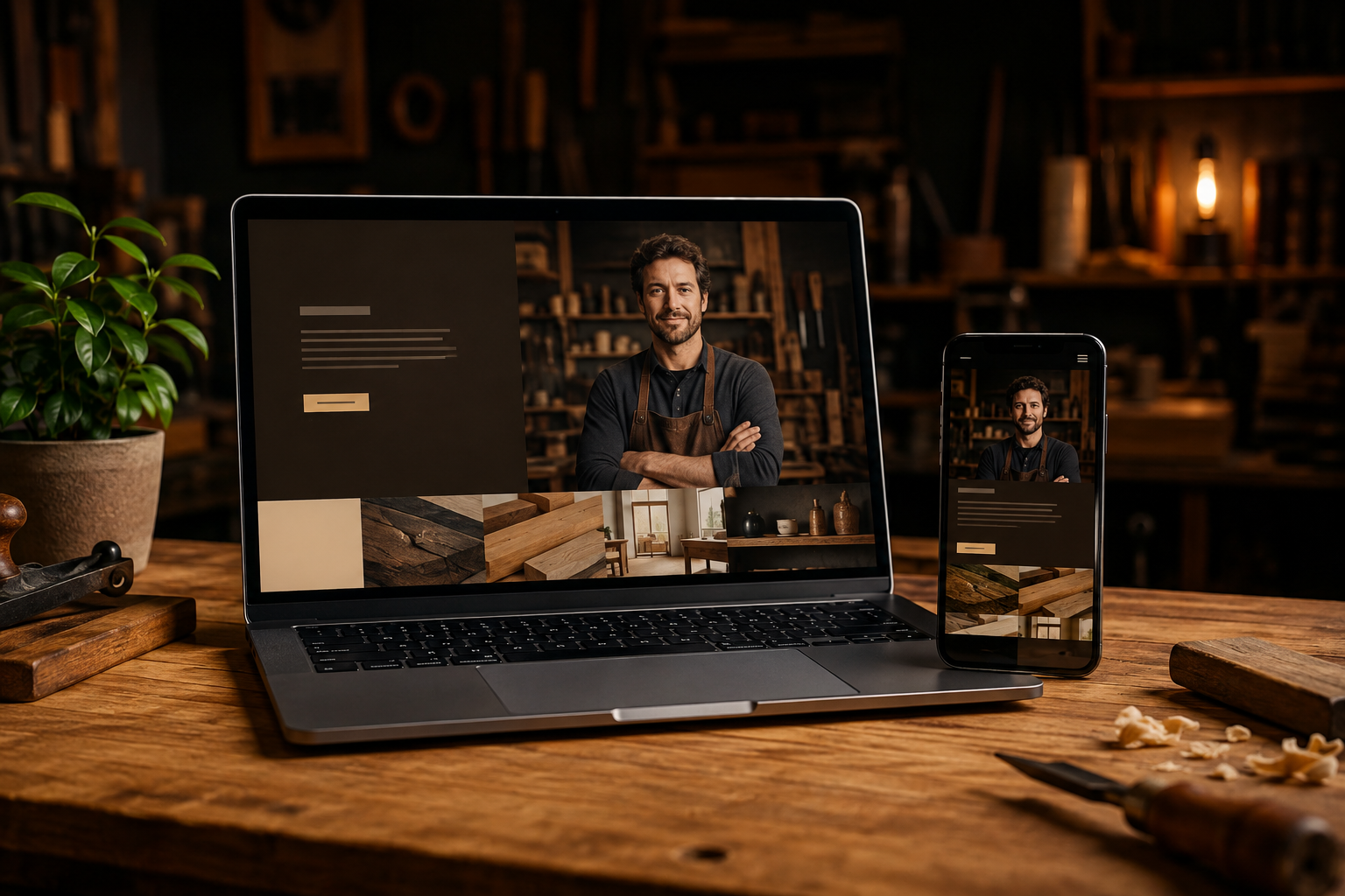 Website-Konzept für einen Handwerksbetrieb auf Laptop und Smartphone